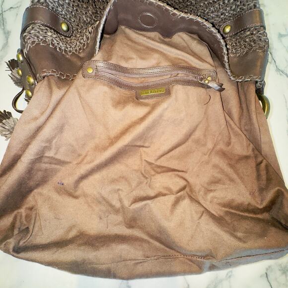 Y2K Isabella Fiore Carina Hobo Dark Brown Knitted Real Leather 16'hx14L Boho Bag - Picture 12 of 14